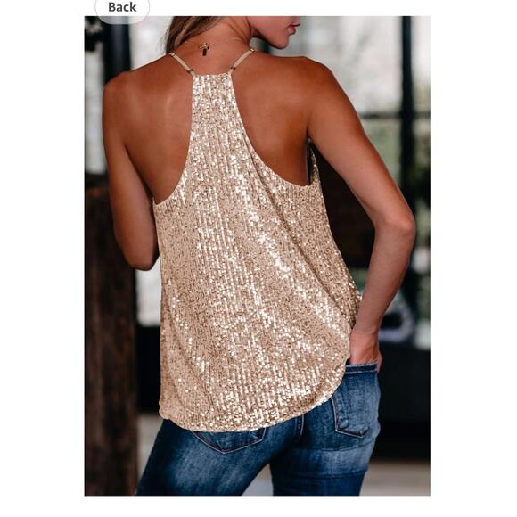 Gold Sequin V-Neck Cami Racerback Adjustable Straps Size XS NWT - Picture 2 of 13